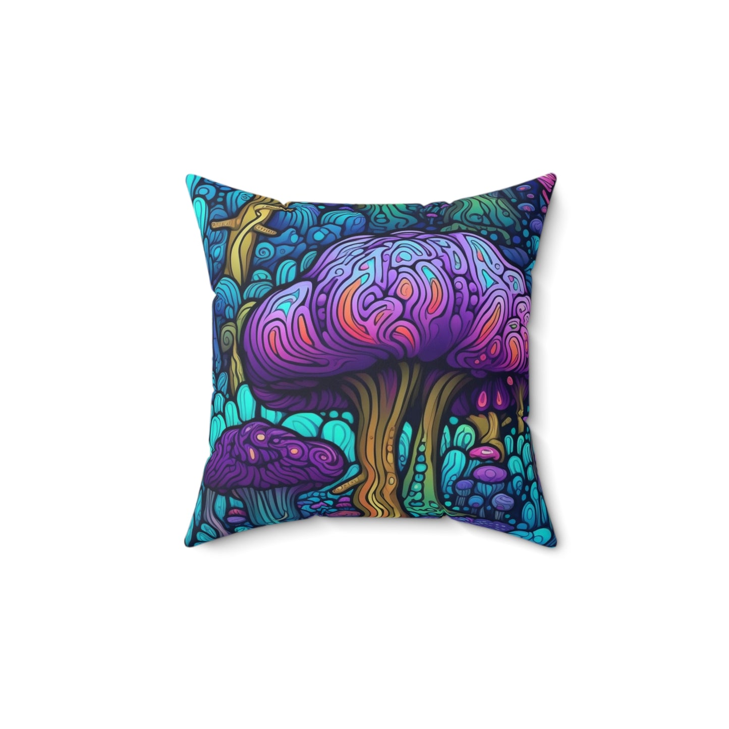 Trippy Purple Mushrooms Throw Pillow