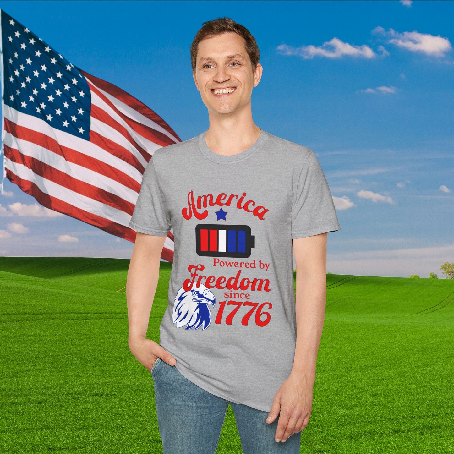 America Powered By Freedom Since 1776 Adult T-shirt