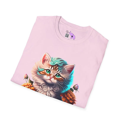 Cute Colorful Kitten in Flowers 3 Adult T-shirt