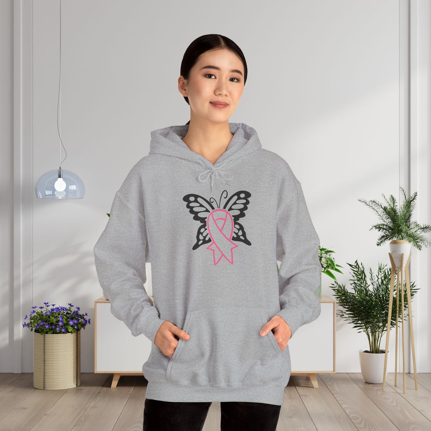 Butterfly Pink Support Ribbon Adult Heavy Blend™ Hoodie
