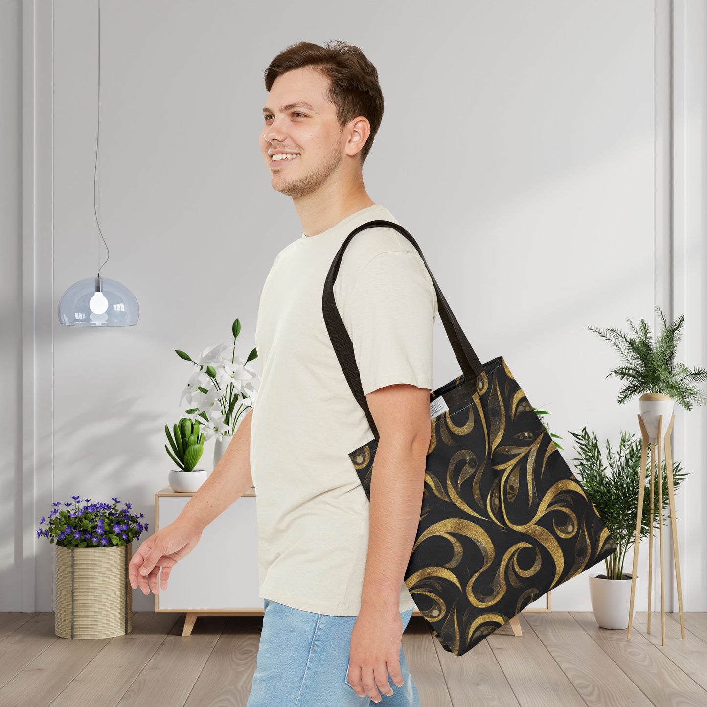 Golden Noir Swirl Canvas Tote Bag
