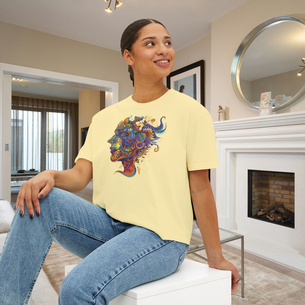 Colorful Paisley Woman Profile Women's Boxy Tee