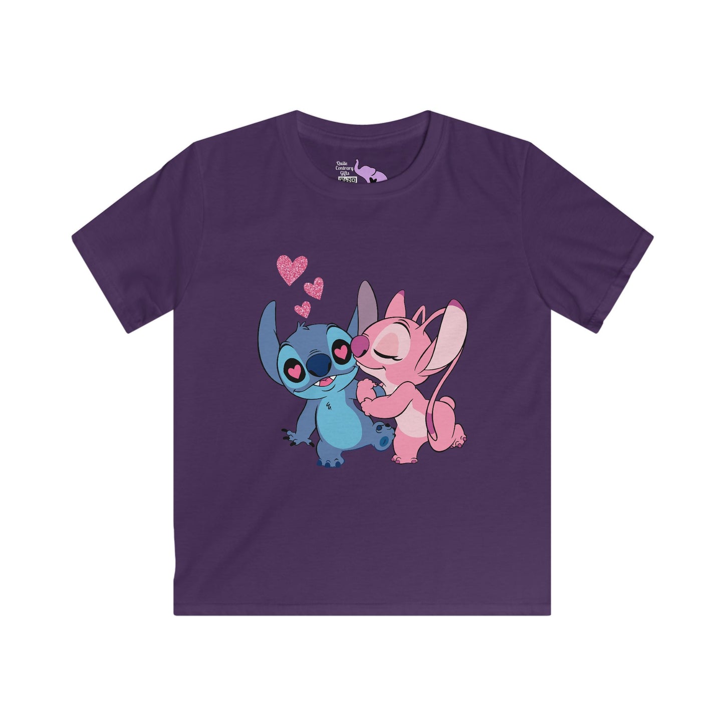 Valentine Stitch Kisses Youth Softstyle Tee