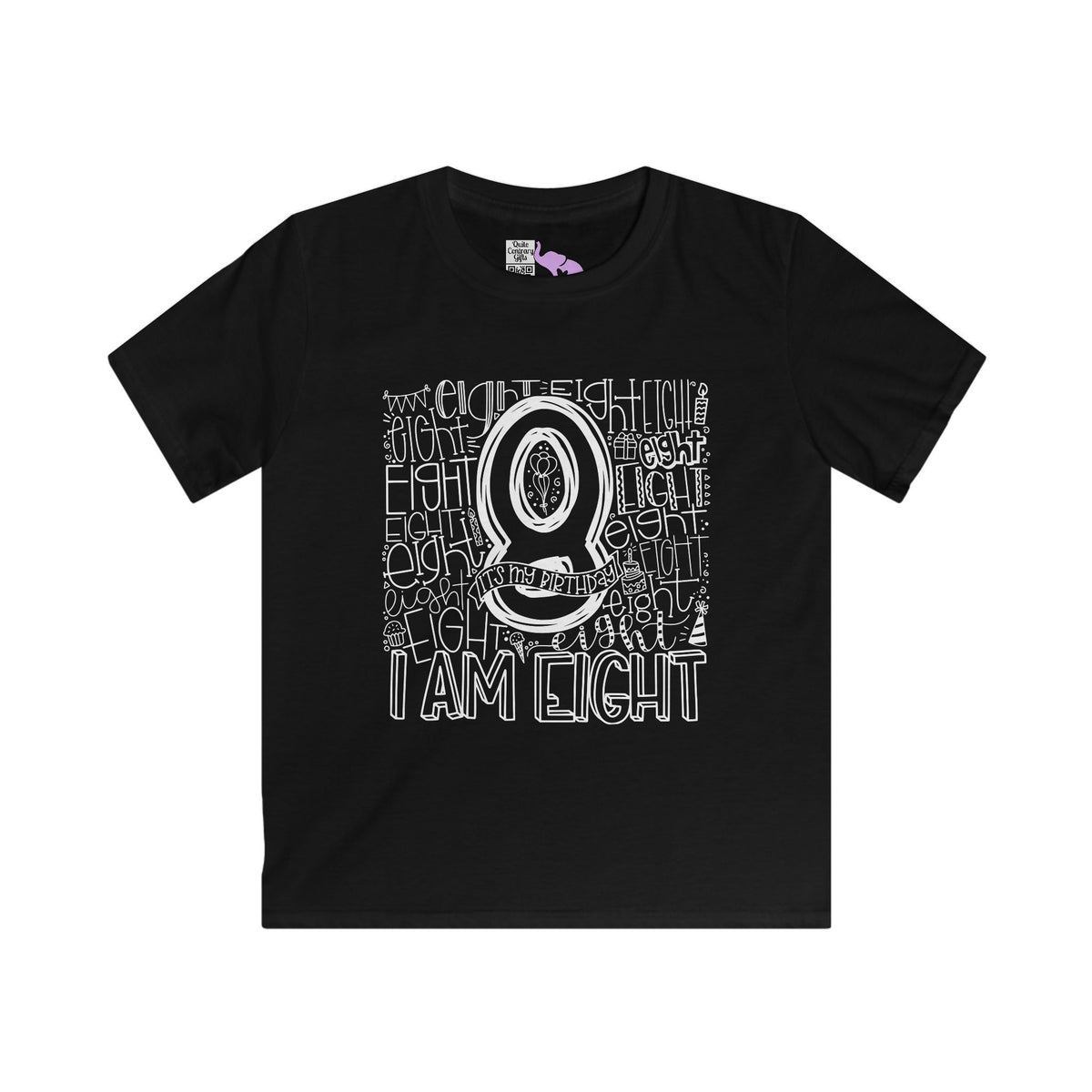 I Am Eight Typography Youth Softstyle Tee