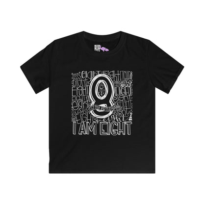 I Am Eight Typography Youth Softstyle Tee