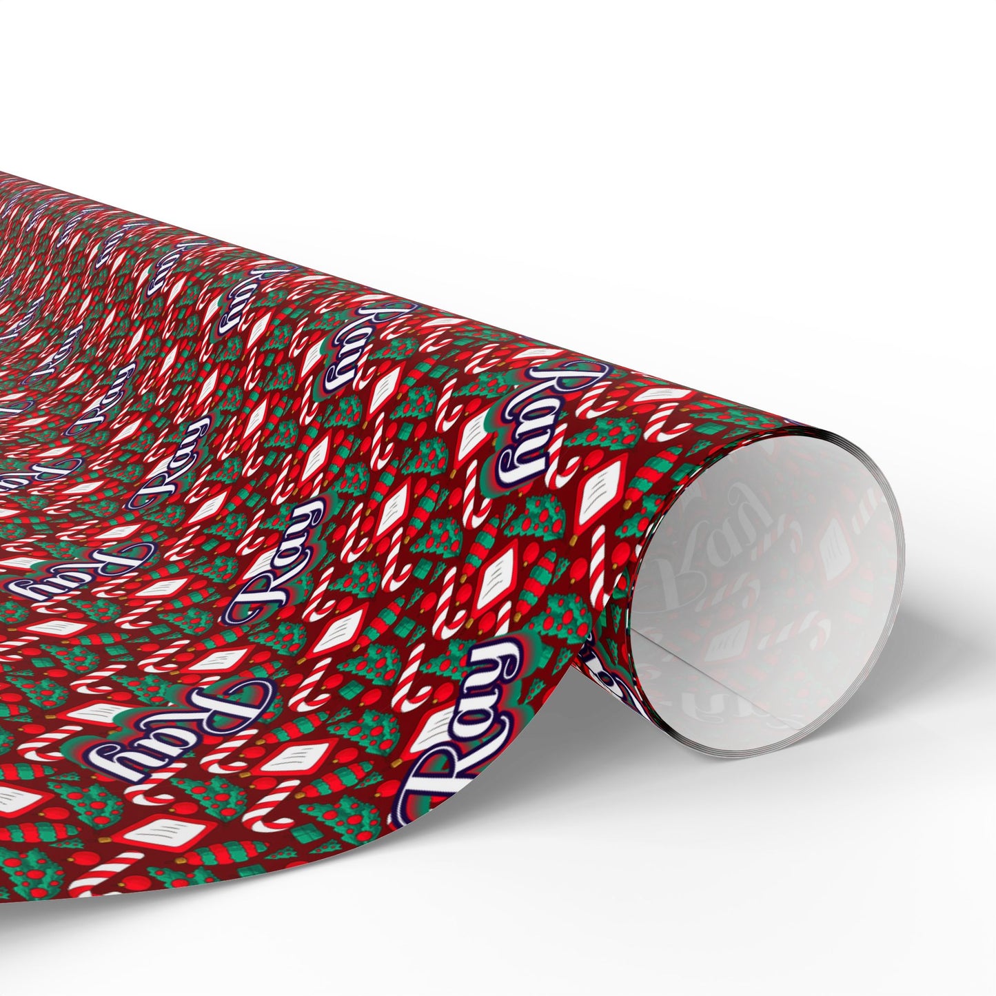 Busy Candy Cane/Christmas Tree Custom Name Wrapping Paper (Ray)