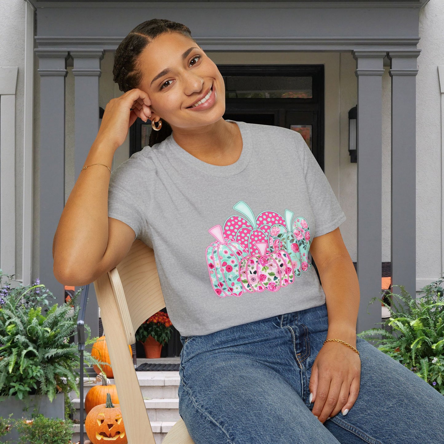 Floral Pumpkins Adult T-shirt