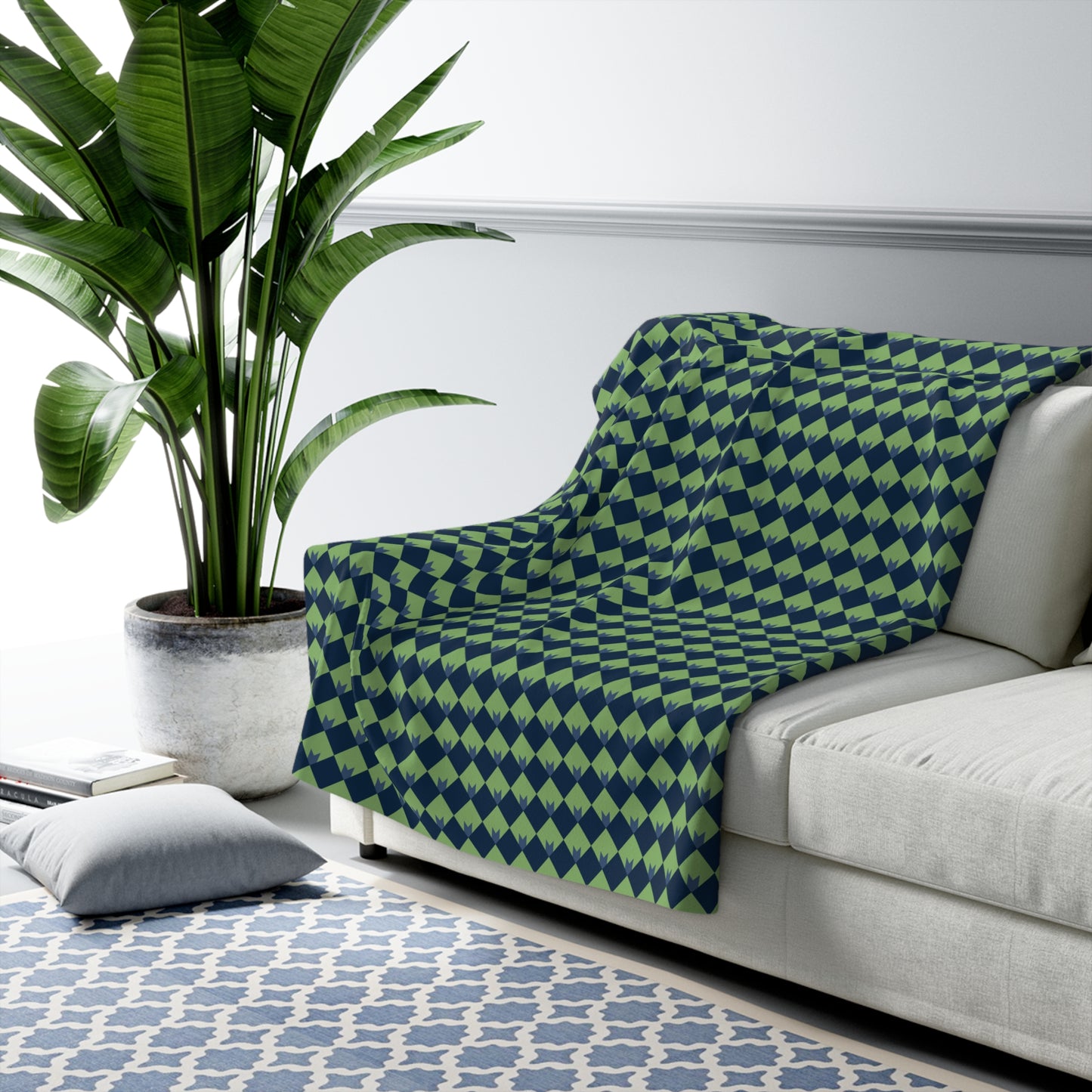 Diamond Bloom-Sage & Navy Fleece Blanket