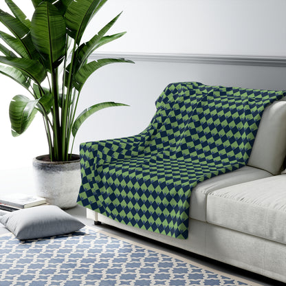 Diamond Bloom-Sage & Navy Fleece Blanket