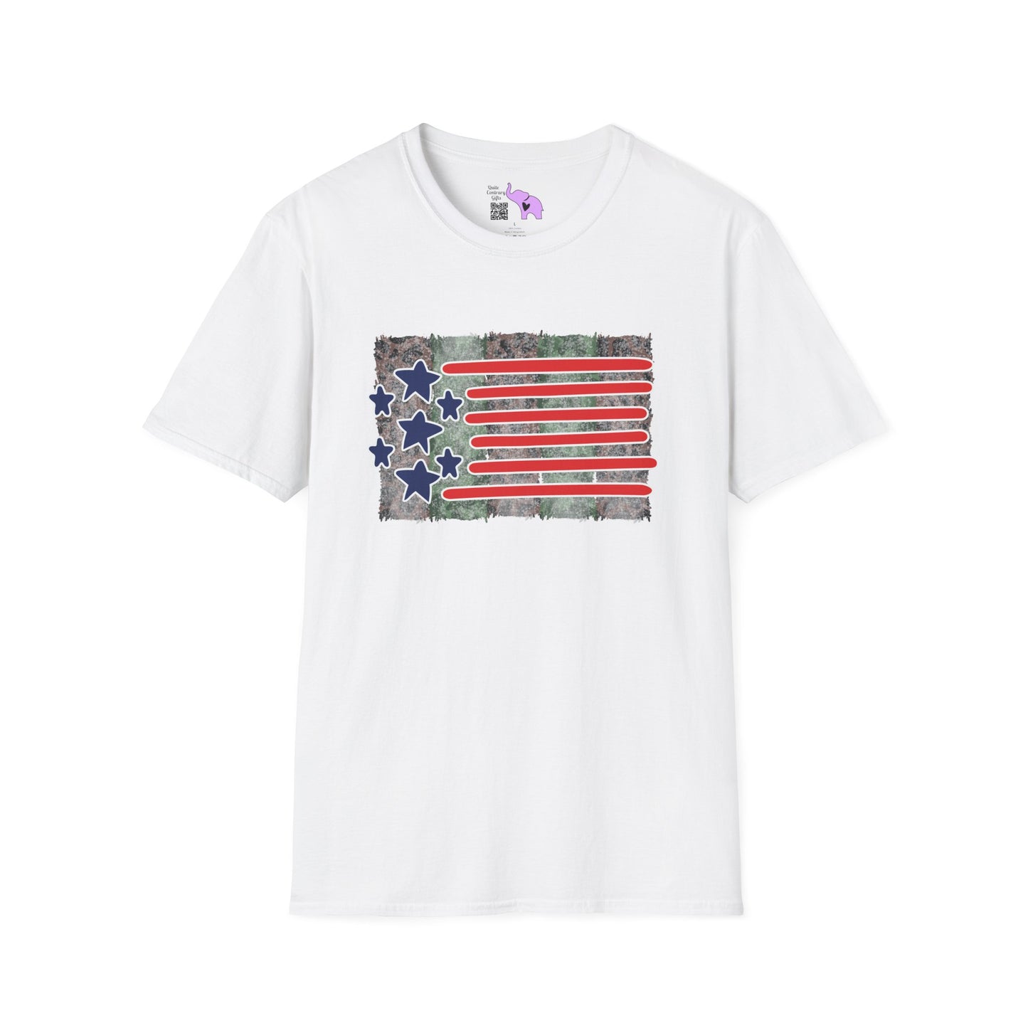 American Flag Over Camo Adult T-shirt