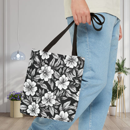 Monochrome Paradise Bloom Canvas Tote Bag