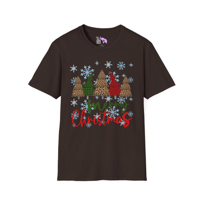 Checkered Print Trees Merry Christmas Adult T-shirt