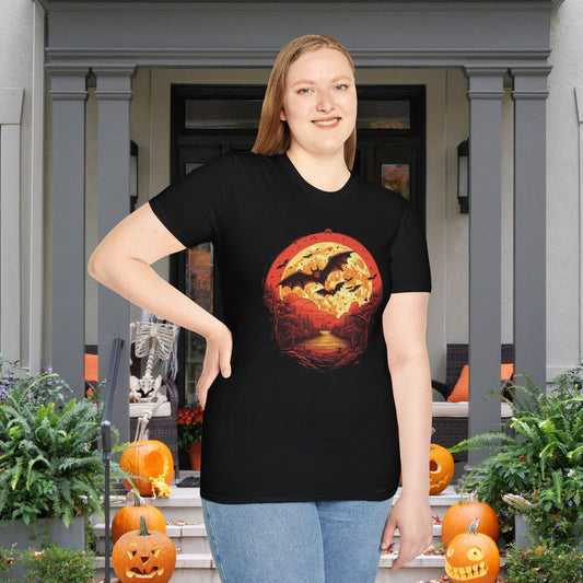 Creepy Bats Over Moon 2 Adult T-shirt