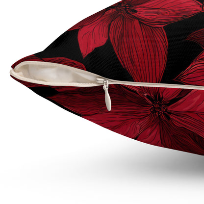 Midnight Poinsettia Garden Throw Pillow