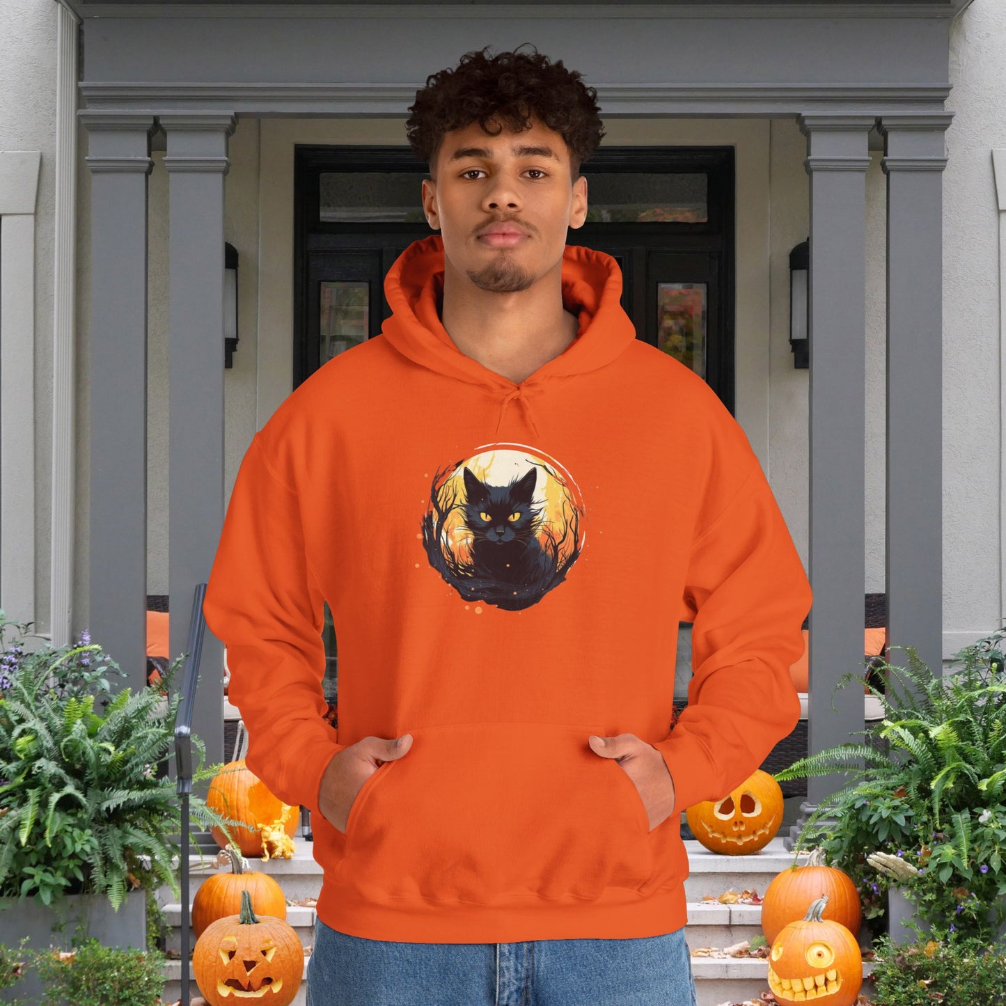 Creepy Black Cat 13 Heavy Blend™ Hooded Sweatshirt