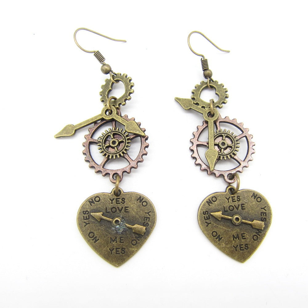 Mixed Gear Pointer Heart Steampunk Earrings