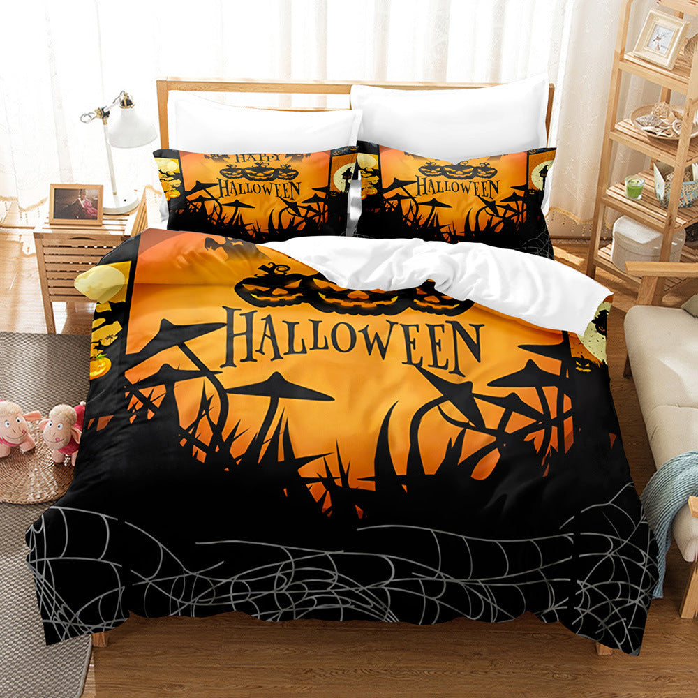 Halloween Duvet Cover Bedding Set – Spooky Printed Quilt Cover with Sheet & Pillowcases