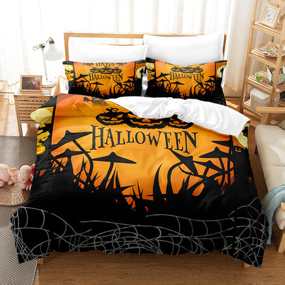 Halloween Duvet Cover Bedding Set – Spooky Printed Quilt Cover with Sheet & Pillowcases