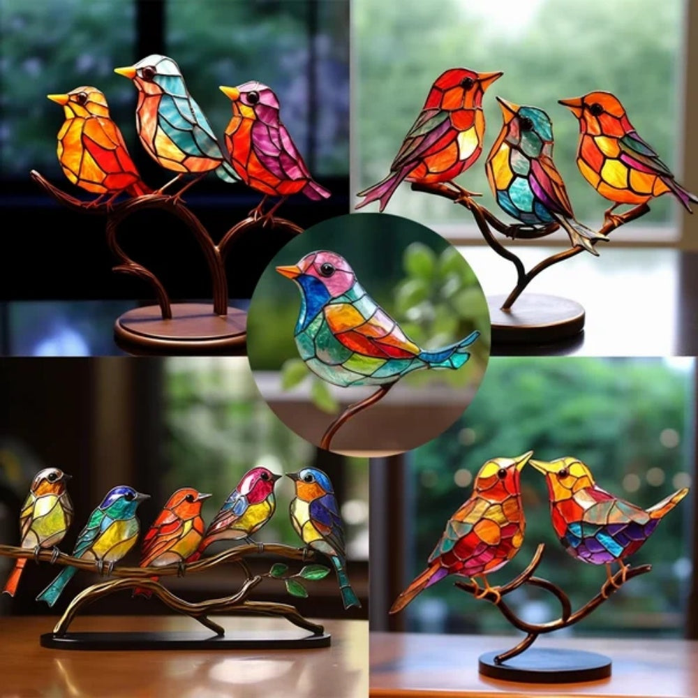 Birds On Branch Resin Stained Glass Lamp