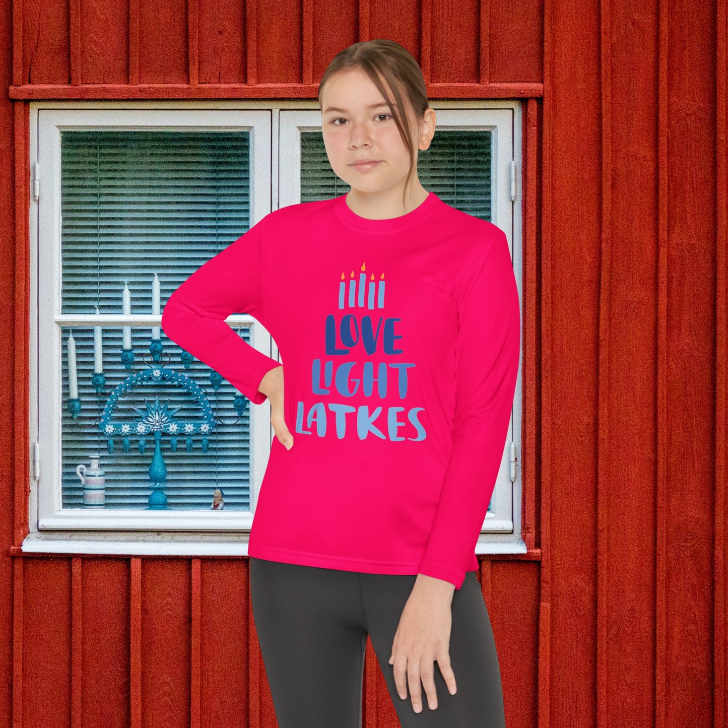 Hanukkah Love Light Latkes Youth Long Sleeve Tee