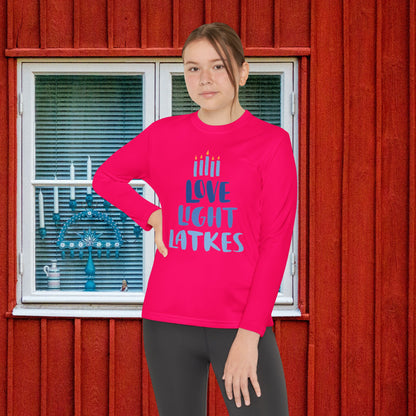 Hanukkah Love Light Latkes Youth Long Sleeve Tee