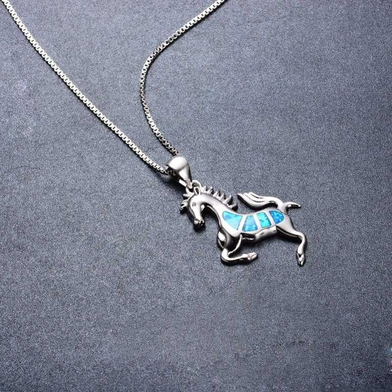 Opal Inlay Horse Necklace