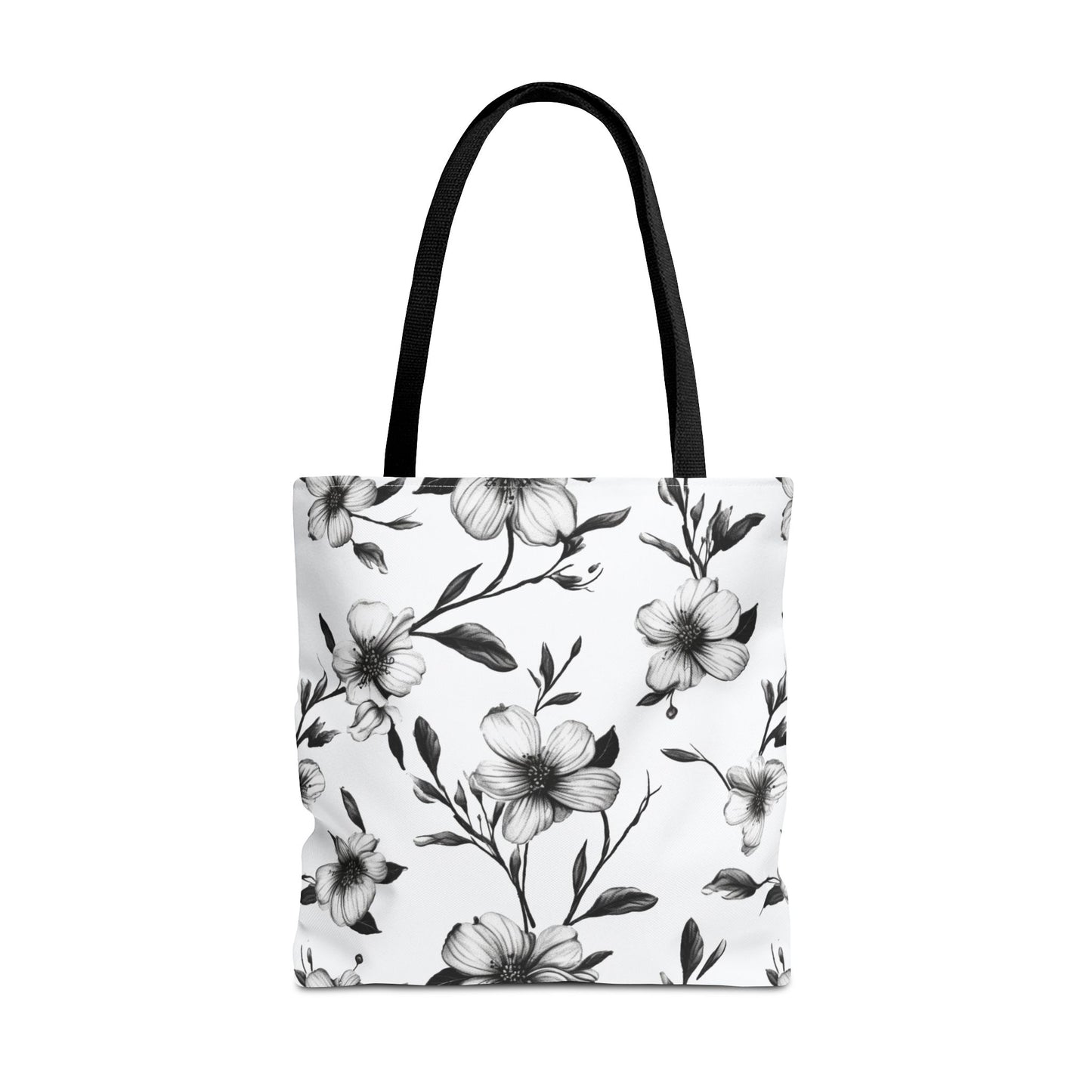 Black & White Five Petal Floral Canvas Tote Bag