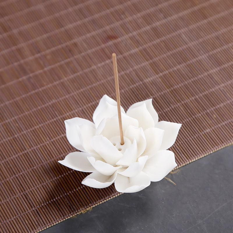 White Lotus Porcelain Stick Incense Burner