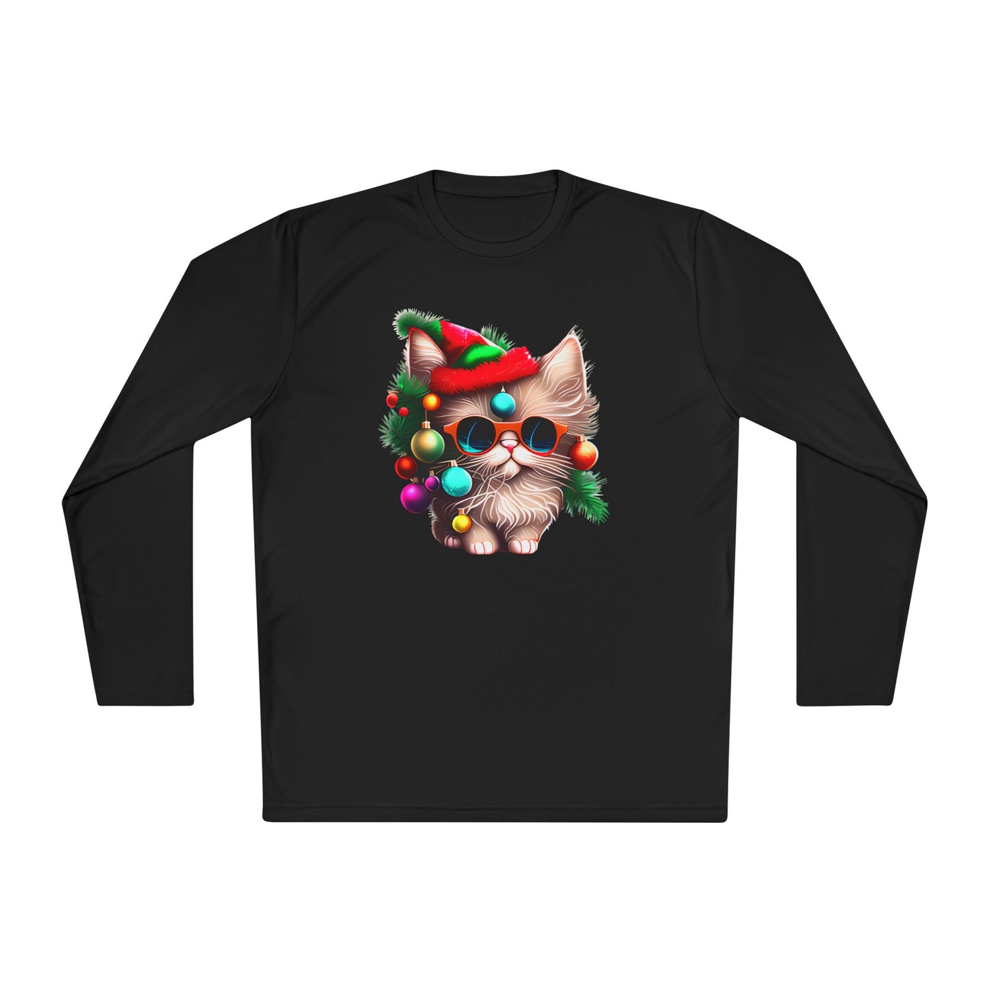 Colorful Christmas Tree Kitty Adult Long Sleeve Tee
