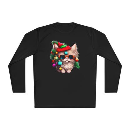 Colorful Christmas Tree Kitty Adult Long Sleeve Tee