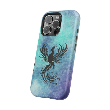 Phoenix Silhouette Over Teal Nebula MagSafe® Compatible Tough Case for iPhone
