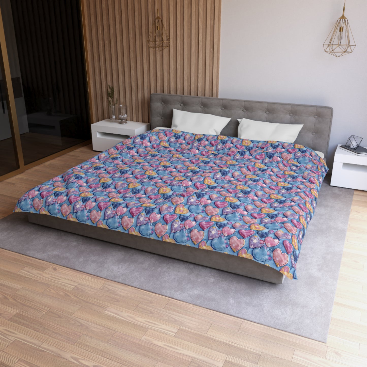 Color Pop Stitched Hearts Duvet Bedding Set