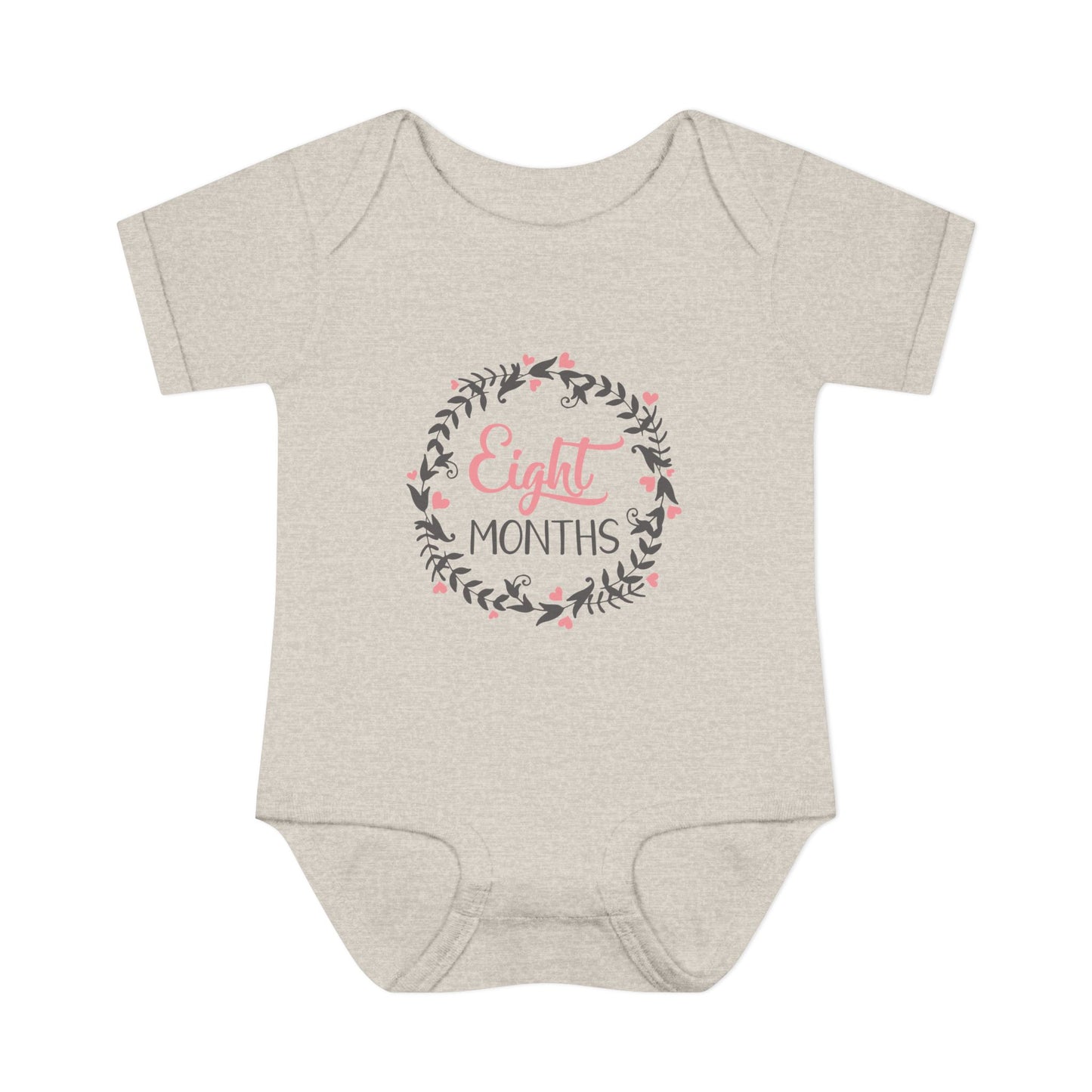 Pink Milestone Wreath Onesie-Eight Months