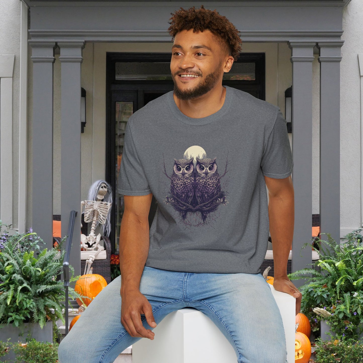 Owls with Full Moon Adult T-shirt