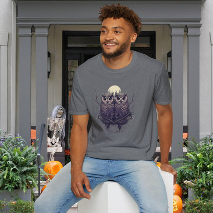 Owls with Full Moon Adult T-shirt