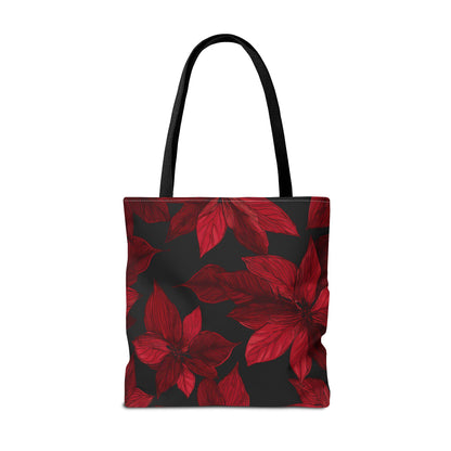 Midnight Poinsettia Garden Canvas Tote Bag