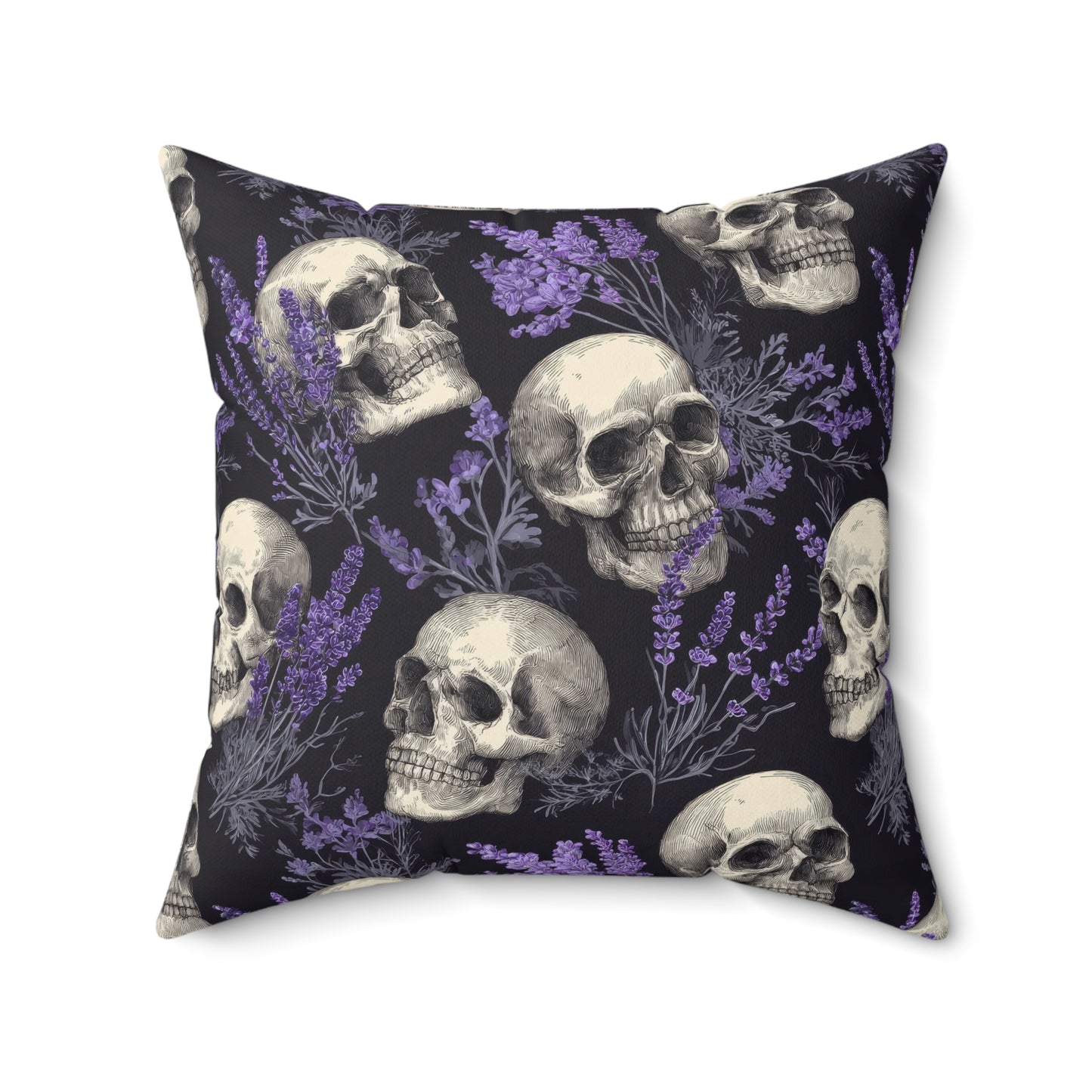 Midnight Lavender Skulls Throw Pillow