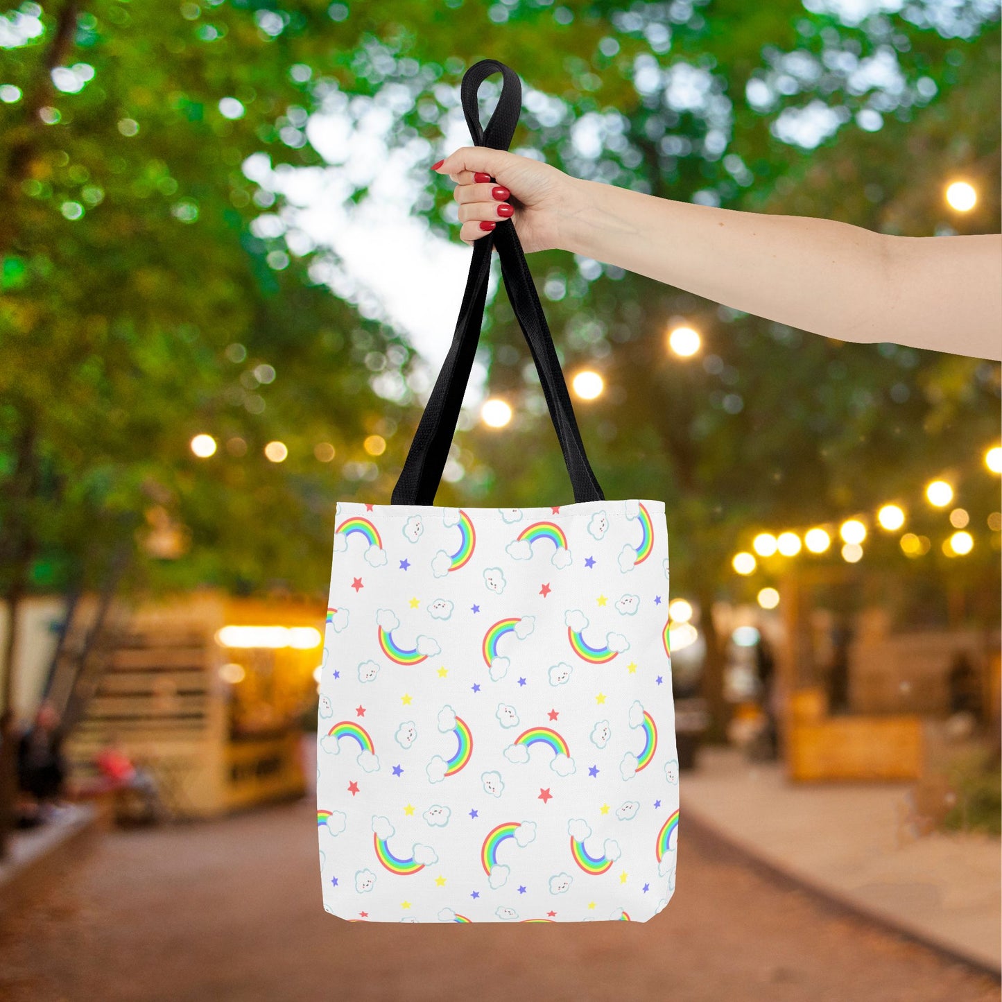 Rainbow Smiles & Stars Canvas Tote Bag