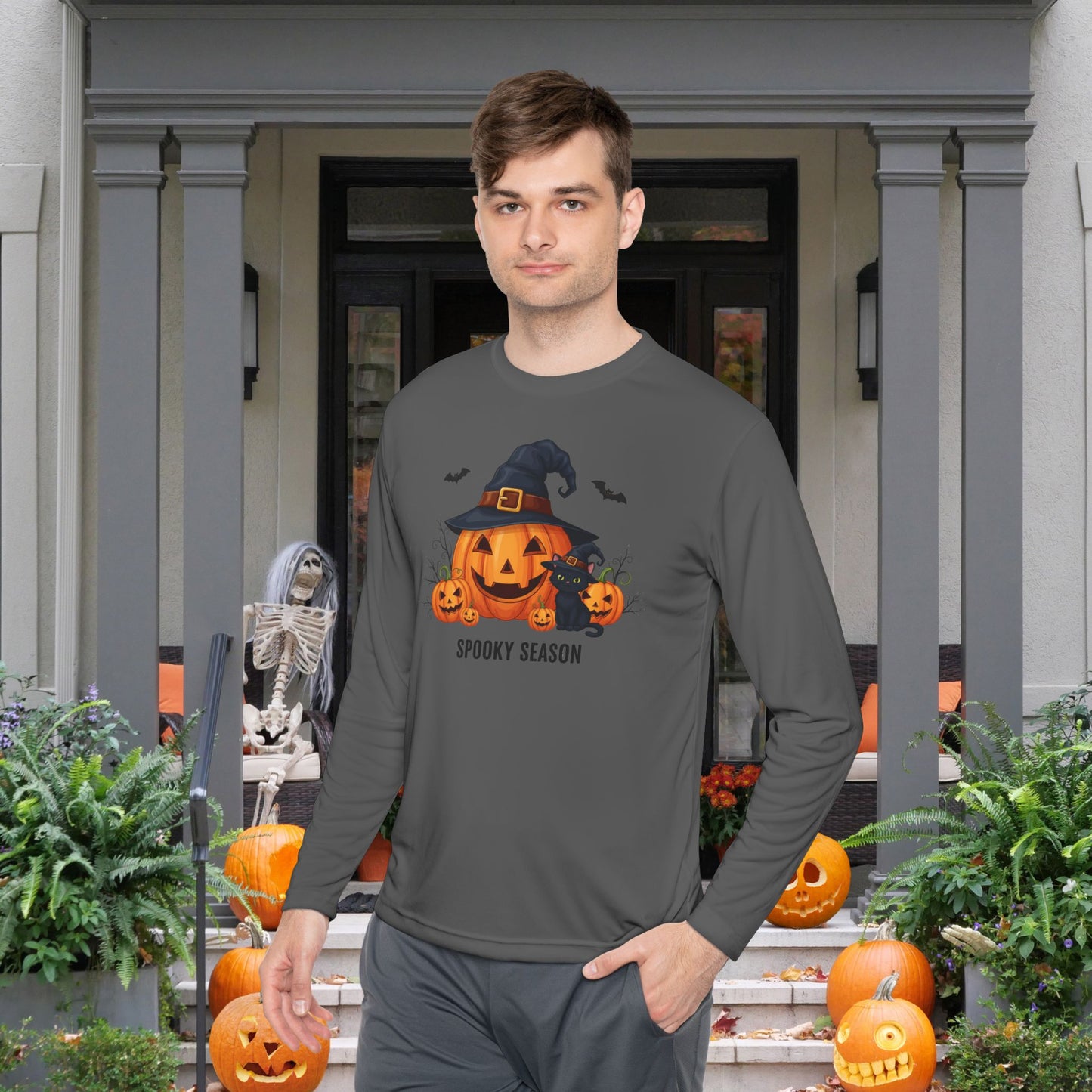 Spooky Season (Jack-O-Lantern/Black Cat) Adult Long Sleeve Tee