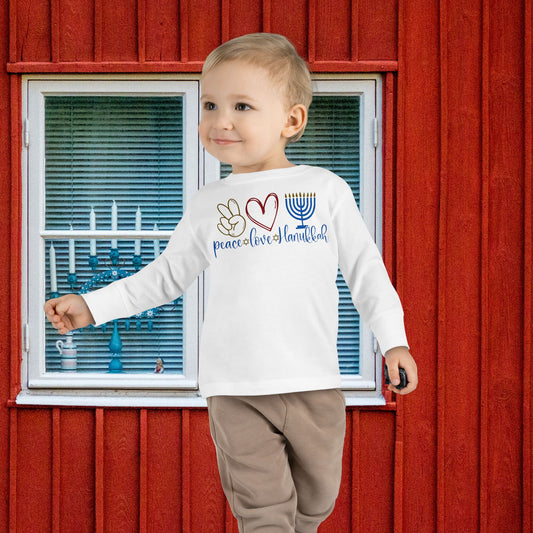 Peace Love Hanukkah Toddler Long Sleeve Tee