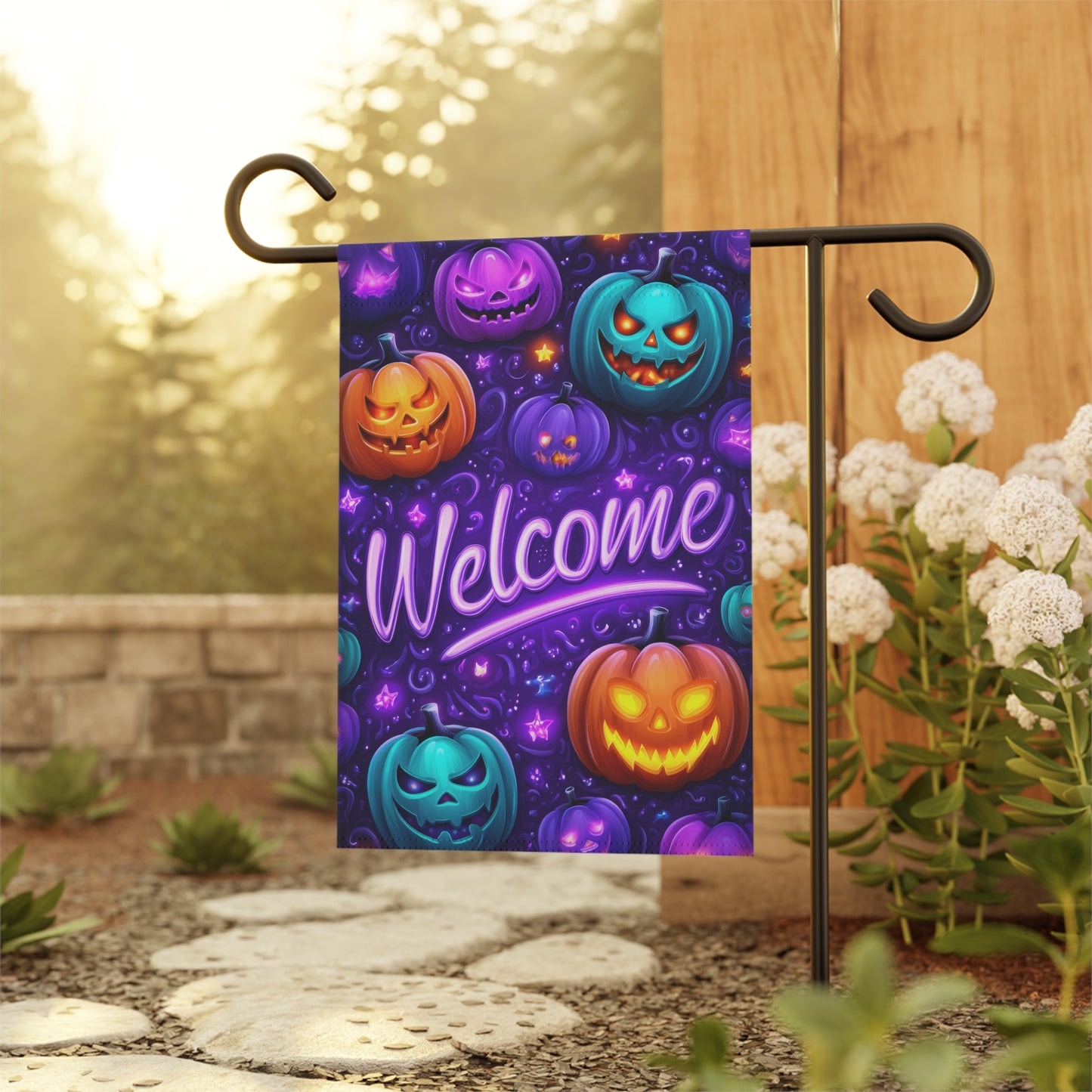 Welcome Halloween Purple Garden Banner