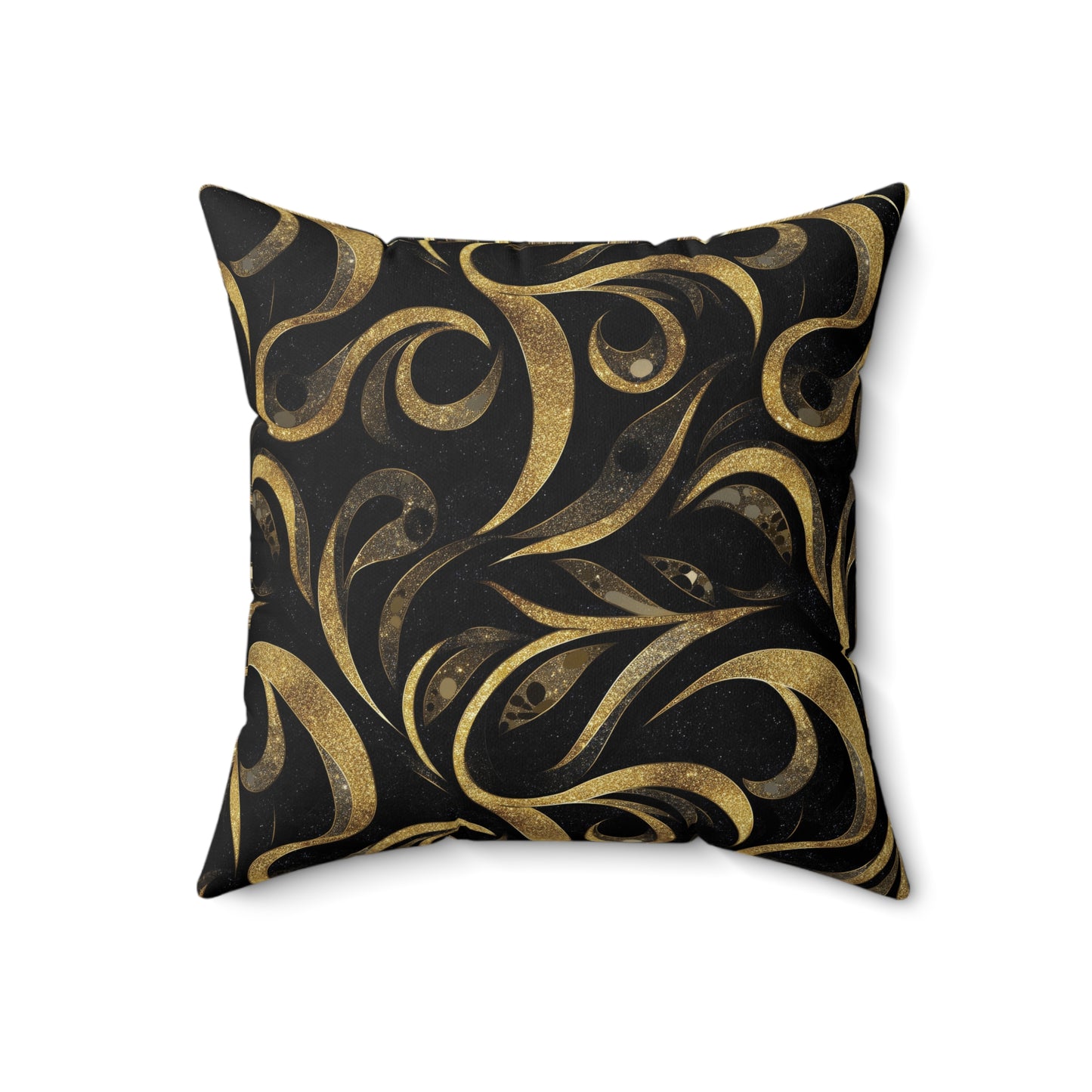 Golden Noir Swirl Throw Pillow