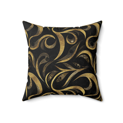 Golden Noir Swirl Throw Pillow