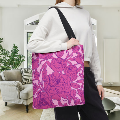 Blush Peony Garden Canvas Tote Bag