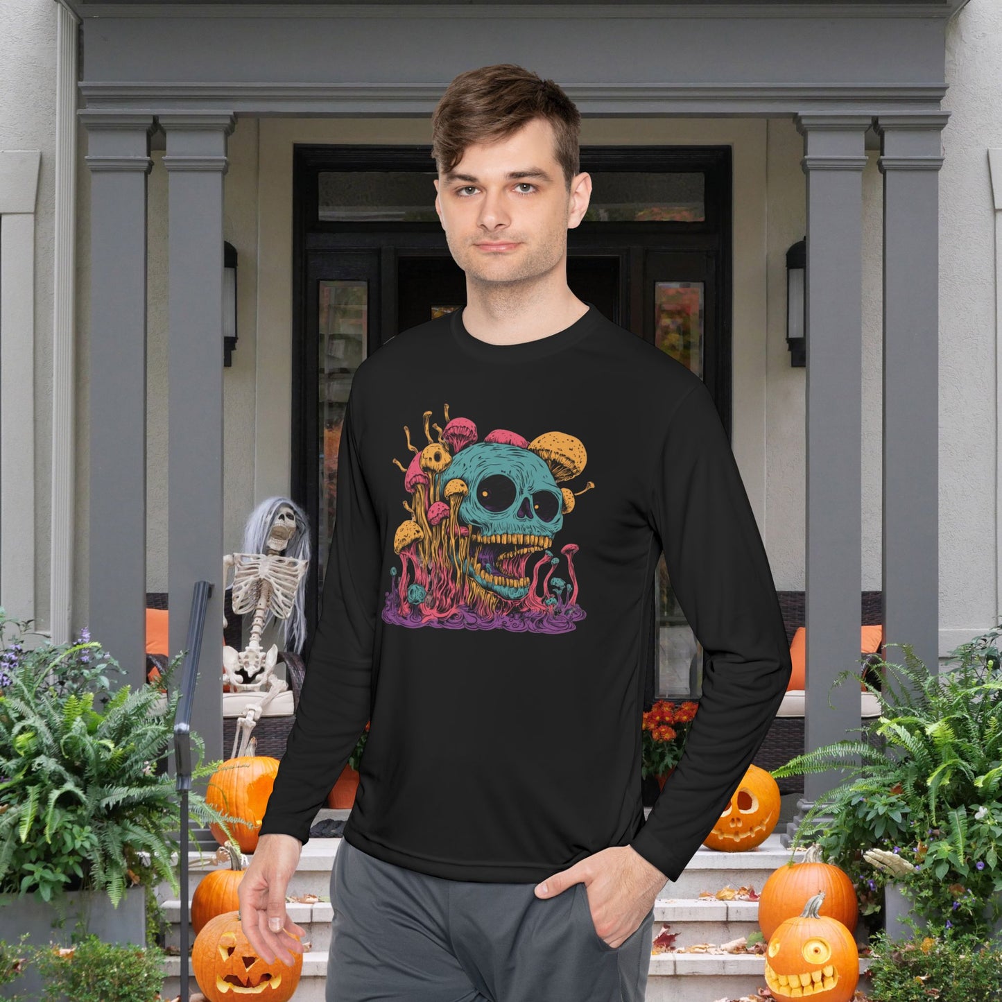 Creepy Mushroom Skull Adult Long Sleeve Tee