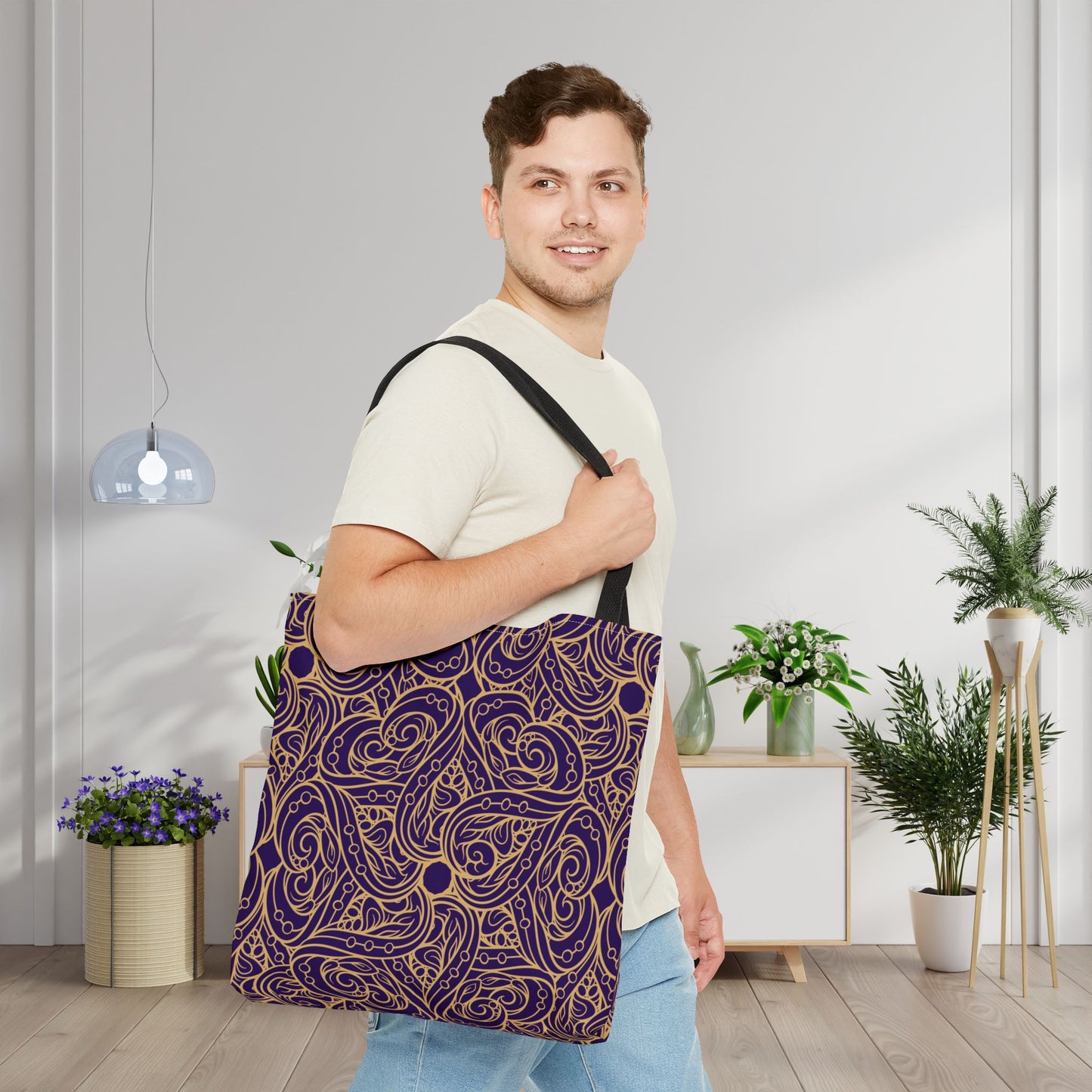 Golden Amethyst Radiance Mandala Canvas Tote Bag