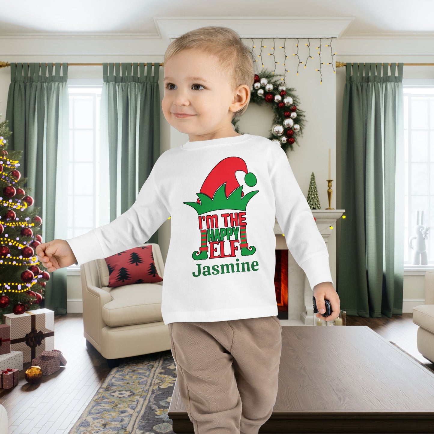 I'm the Happy Elf Personalized Toddler Long Sleeve Tee