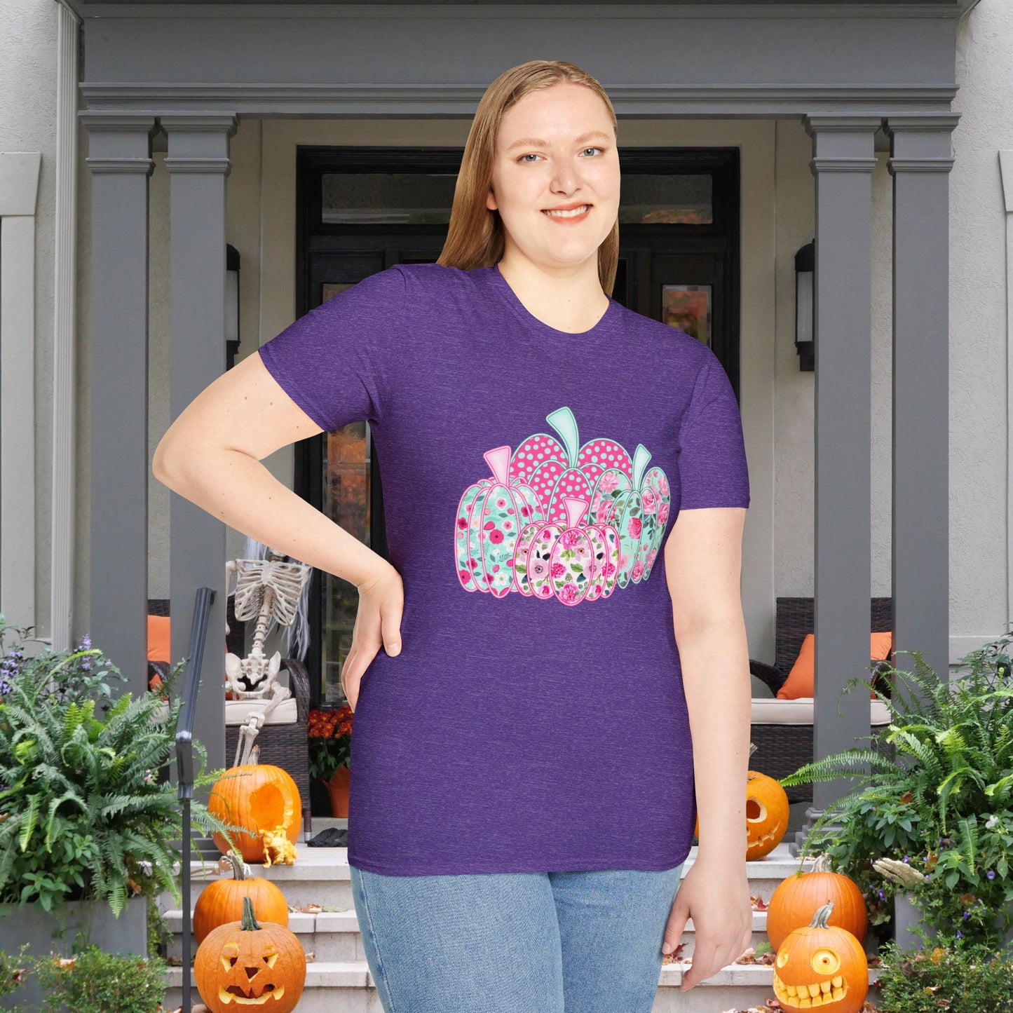 Floral Pumpkins Adult T-shirt