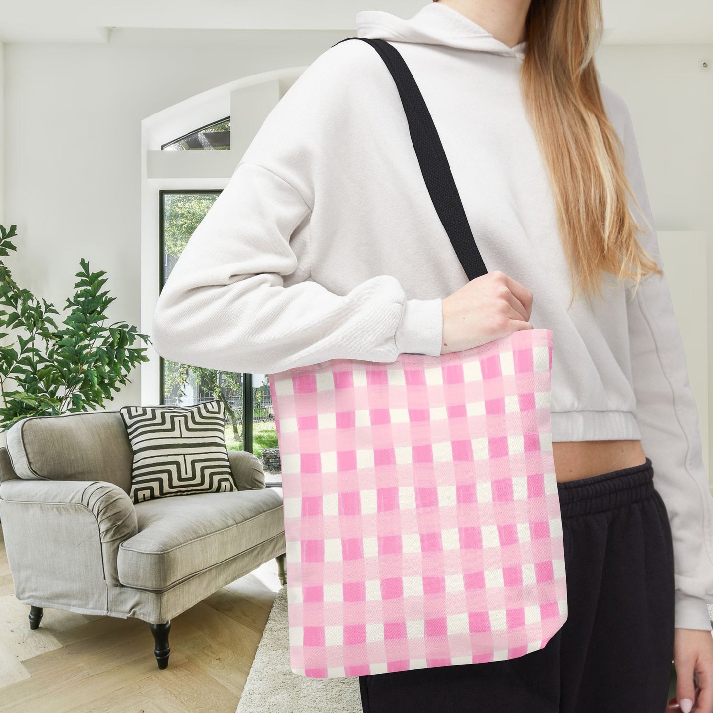 Dreamy Rose Gingham Canvas Tote Bag