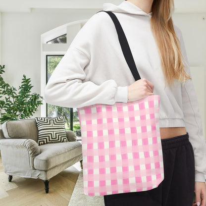 Dreamy Rose Gingham Canvas Tote Bag